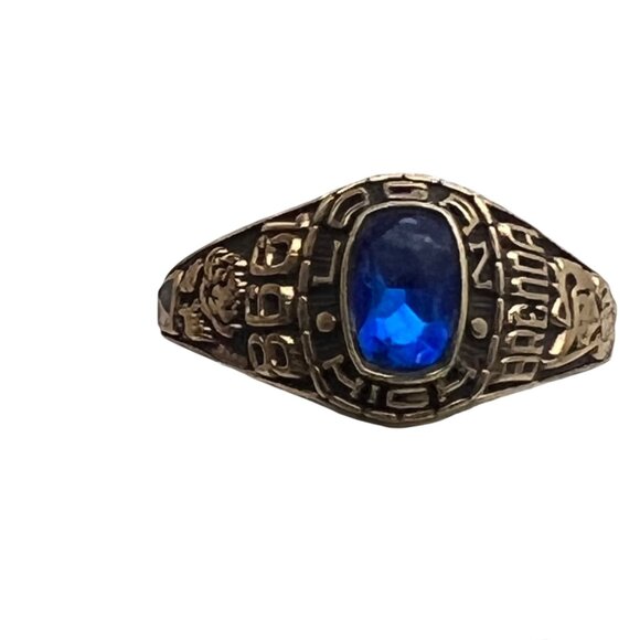 R Johns Jewelry - R Johns 1998 Class Ring Gold Plate Logan High Blue Stone Musketeer Rose Brenda 6